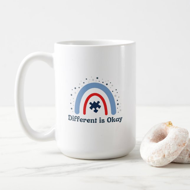 Caneca De Café Diferente é OK Autismo Mug, 15 oz (Com Donut)