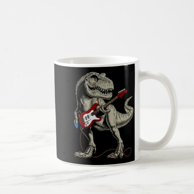 Caneca De Café Dinosaur Acoustic Electric B Guitar Player  (Direita)
