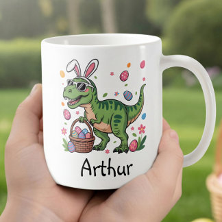 Caneca De Café Dinosaur Easter Bunny Custom Name Mug For Kids