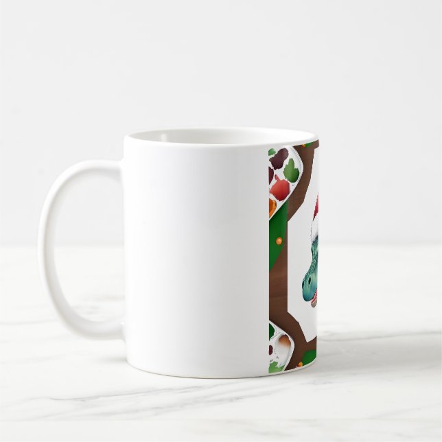 Caneca De Café Dinosaur Santa  Hat Art  (Esquerda)