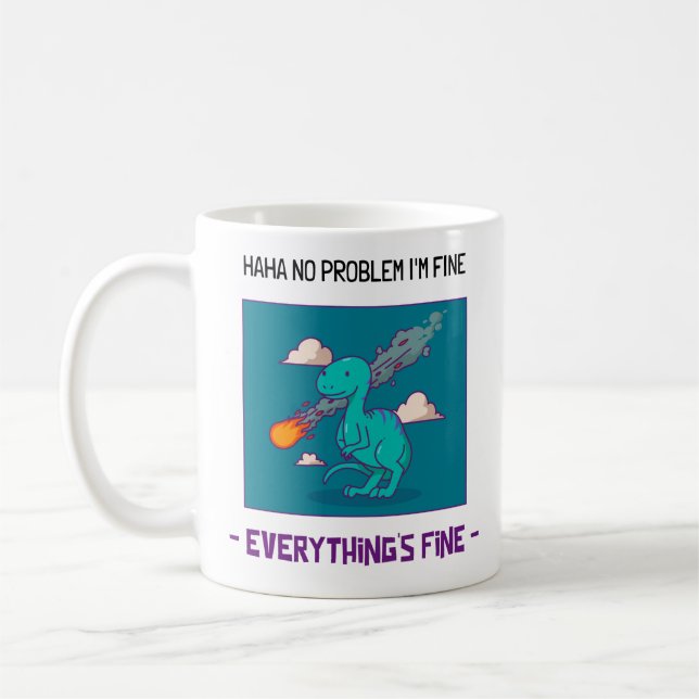 Caneca De Café Dinosauro Engraçado Asteroide Tudo Bem (Esquerda)
