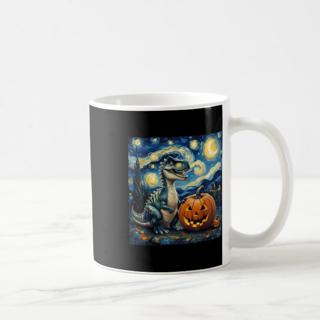 Caneca De Café Dinossaur Pumpkin Van Gogh Starry Night Style Hall (Direita)