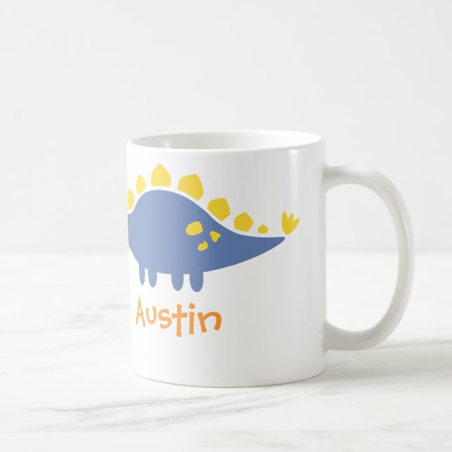 Caneca De Café Dinossauro azul bonito do Stegosaurus para miúdos (Direita)