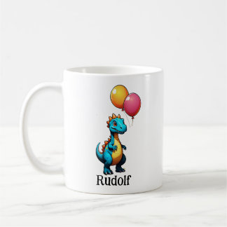 Caneca De Café Dinossauro azul com balões