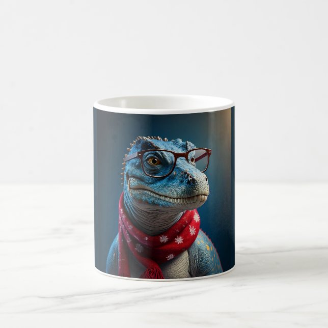 Caneca De Café Dinossauro azul vestindo cachecol de Natal (Centro)