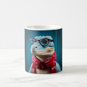 Caneca De Café Dinossauro azul vestindo cachecol de Natal