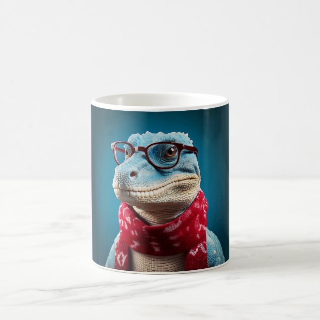 Caneca De Café Dinossauro azul vestindo cachecol de Natal (Centro)