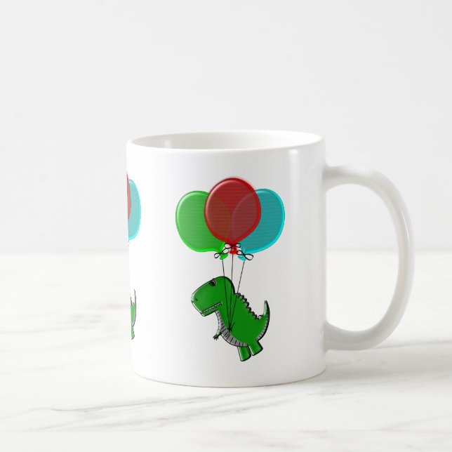 Caneca De Café Dinossauro Bonito Voando Com Balões (Direita)