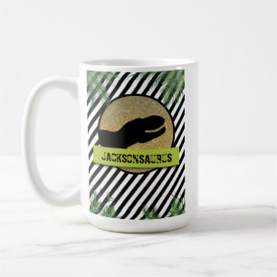 Caneca De Café Dinossauro branco listrado
