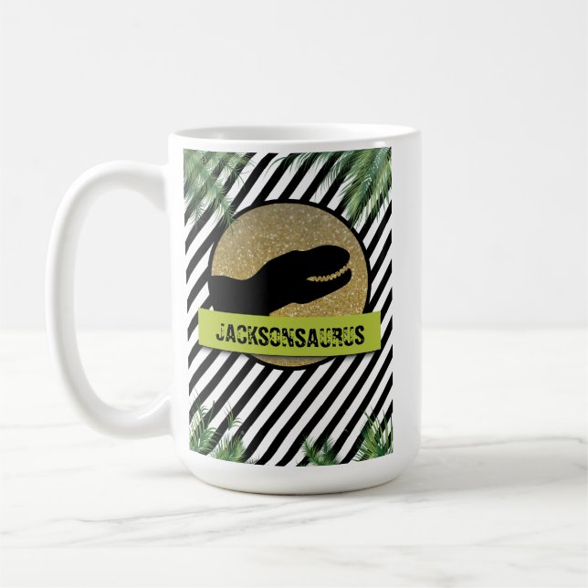 Caneca De Café Dinossauro branco preto listrado (Esquerda)
