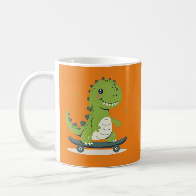 Caneca De Café Dinossauro de Skateboard Divertido (Esquerda)