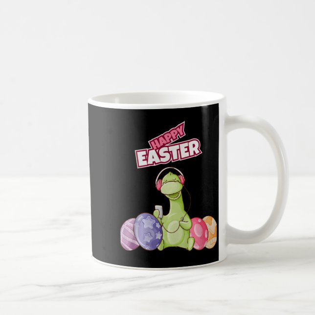 Caneca De Café Dinossauro Diz Feliz Páscoa Premium Tri-blend  (Direita)