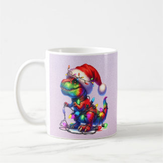 Caneca De Café Dinossauro enroscado em luzes de Natal