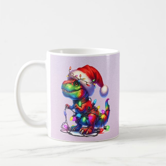 Caneca De Café Dinossauro enroscado em luzes de Natal (Esquerda)