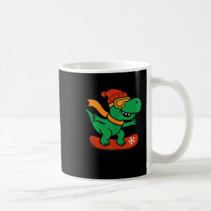 Caneca De Café Dinossauro fazendo snowboard T-rex Snowboarder eng