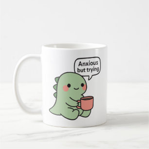Caneca De Café Dinossauro Fofo Ansioso Mas Tentando