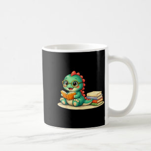 Caneca De Café Dinossauro lê livro de leitura biblioteca engraçad