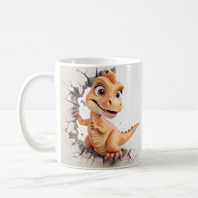Caneca De Café Dinossauro Repleto Através Da Fenda Da Parede Beig (Esquerda)