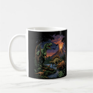 Caneca De Café Dinossauro Rex e Triceratops Jurássico Vintage
