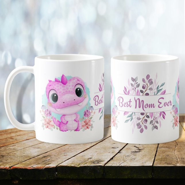 Caneca De Café Dinossauro Rosa Bonito Floral Melhor Mãe Nunca (Criador carregado)