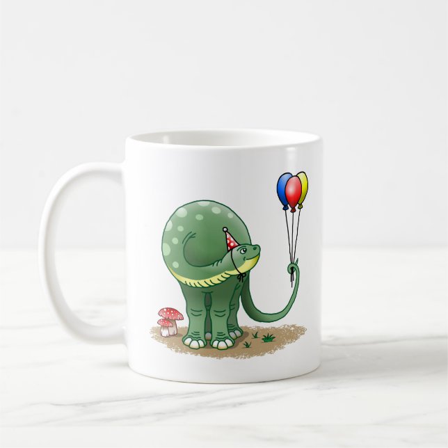 Caneca De Café Dinossauro segurando Balões Aniversário (Esquerda)