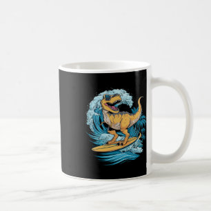 Caneca De Café Dinossauro Surfista na Praia T-rex 