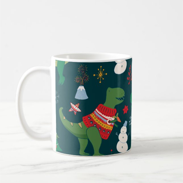 Caneca De Café Dinossauro T-Rex: Ano Novo de Natal. (Esquerda)