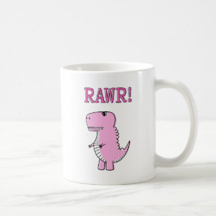 Caneca De Café Dinossauro T-Rex, Cartoon Rosa, Bonito E Irritado