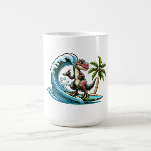 Caneca De Café Dinossauro tropical surfante