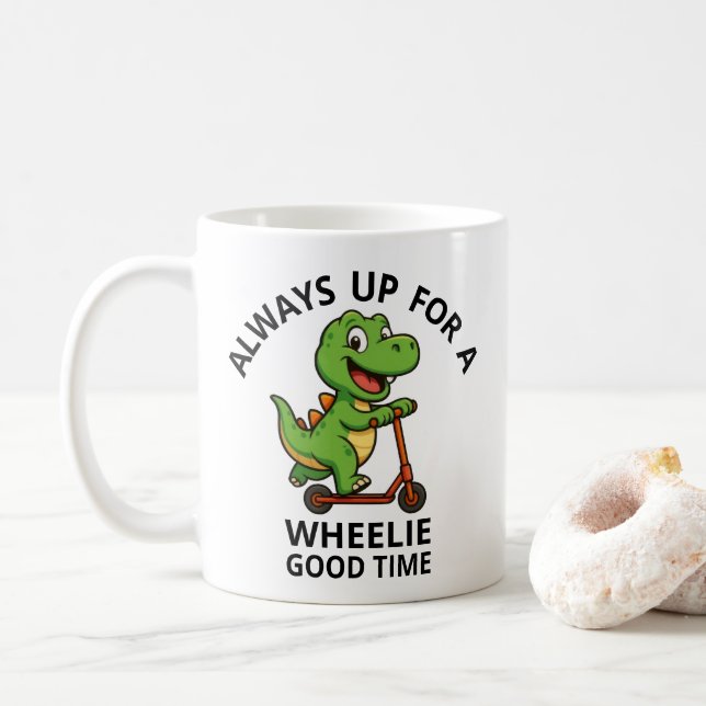 Caneca De Café Dinossauro Verde Fofo (Com Donut)