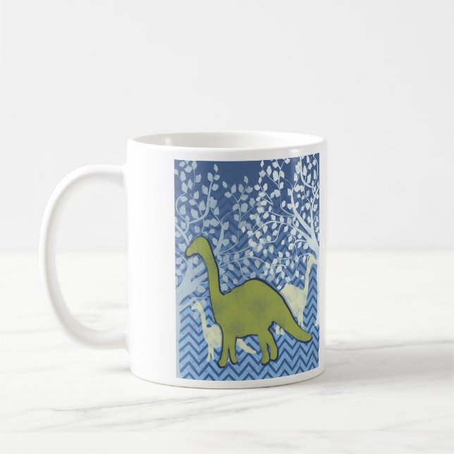 Caneca De Café Dinossauro verde no ziguezague Chevron - azul e (Esquerda)