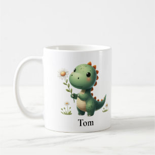 Caneca De Café Dinossauro Verde Personalizado com Flor