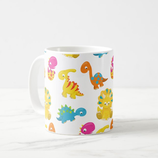 Caneca De Café Dinossauros Bons, Padrão De Dinossauros, Dino Bebê (Frente Esquerda)