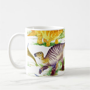 Caneca De Café Dinossauros Cachorros Arte Sem Costura