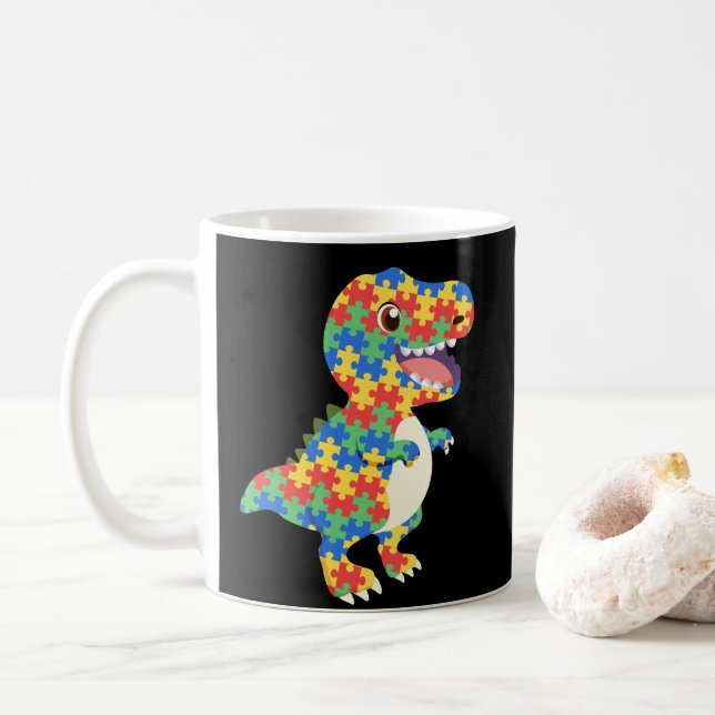 Caneca De Café Dinossauros da Consciência Autismo (Com Donut)