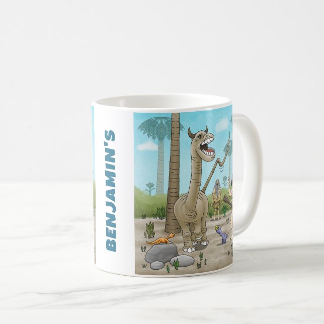 Caneca De Café Dinossauros encontram a Idade da Pedra (Frente Esquerda)