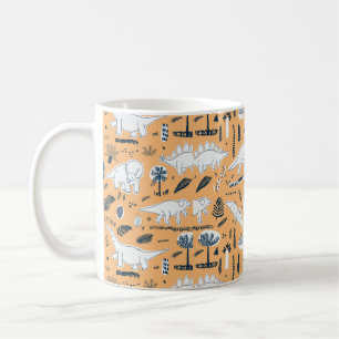 Caneca De Café dinossauros engraçados com padrão de folhas de p