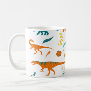 Caneca De Café Dinossauros estilizados, elementos florais, fofos.