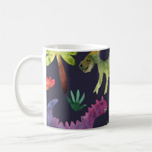 Caneca De Café Dinossauros Florais: Design de Tecido de de Aquare