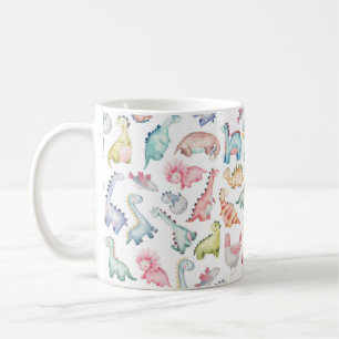 Caneca De Café Dinossauros lindos, padrão de aquarela infantil.