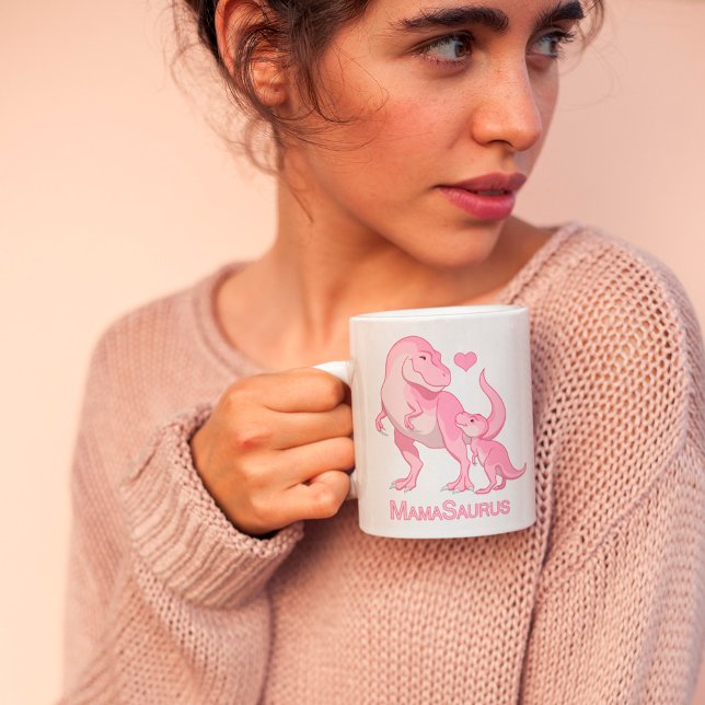 Caneca De Café Dinossauros MamaSaurus T-Rex e Bebê (Criador carregado)