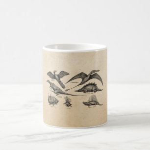 Caneca De Café Dinossauros retros da ilustração do dinossauro d