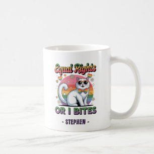 Caneca De Café Direitos iguais - Orgulho LGBTQ de Gato Branco Eng