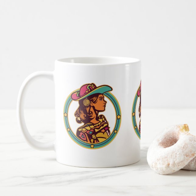 Caneca De Café Disco Cowgirl Mug – Retro Western Autumn Vibes (Com Donut)