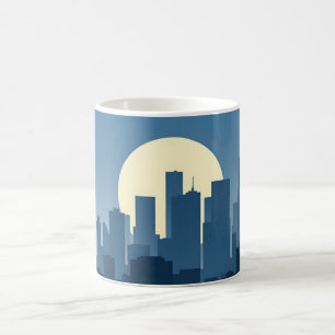 Caneca De Café Discraper de Skyhouette Minimalista Azul Dourado