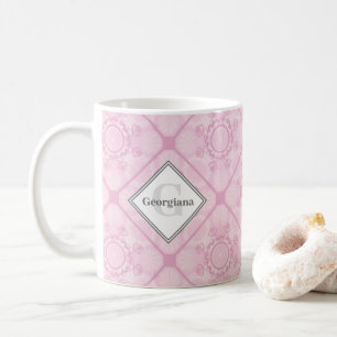 Caneca De Café Disquete De Rosa Dusky Monogramado Em Azulejo Rosa