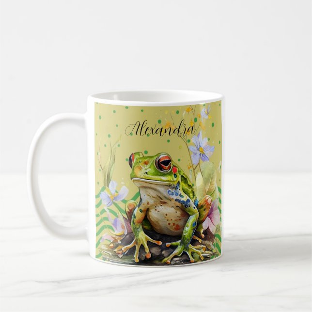 Caneca De Café Diversão com Aquarela de Sapo Moderna Piada  (Esquerda)