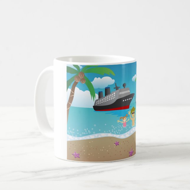 Caneca De Café Diversão de Cruzeiros de Praia da Família Tropical (Frente Esquerda)