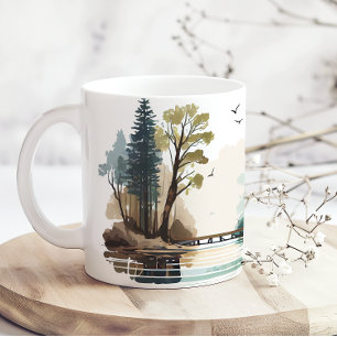 Caneca De Café Diversão no camping da cabana no lago no verão