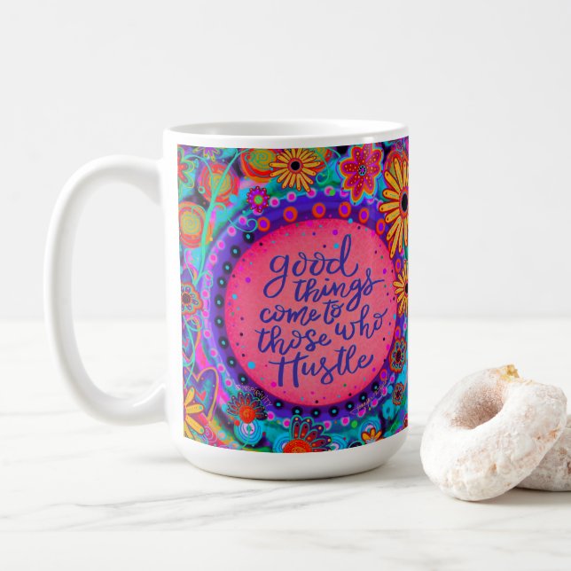 Caneca De Café Diversão Rosa de Diminuição de Cota de Hustle Insp (Com Donut)